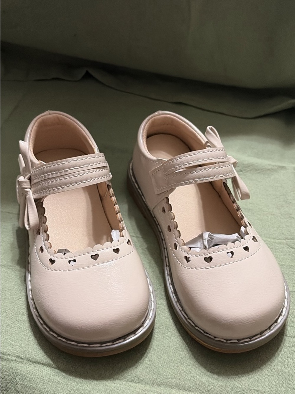 Girls Cream Mary Jane Shoes with Heart Cutouts